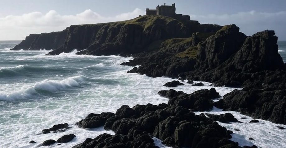 Castle rocky coastal waves