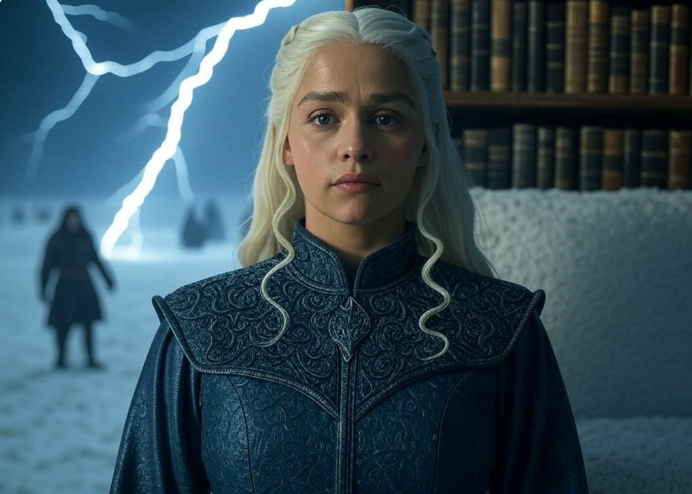 Woman lightning books snow