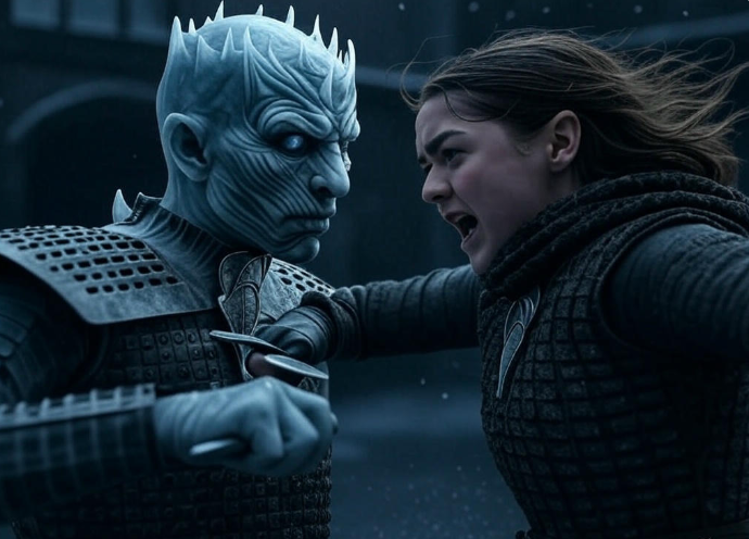 Intense battle icy warrior