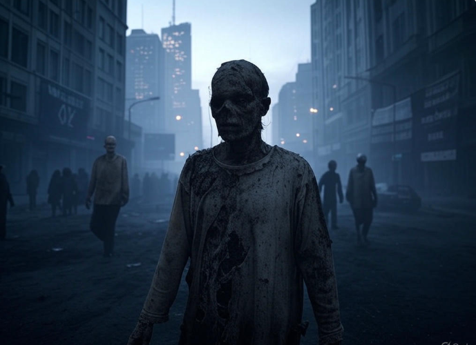 Zombie roaming urban streets