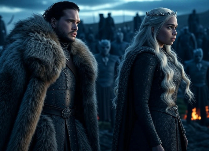Fur-clad warrior with queen