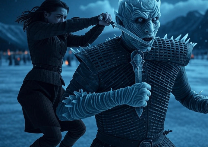 Warrior stabs icy creature