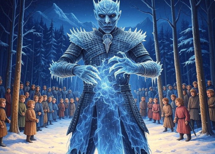 Icy forest magical warrior crowd