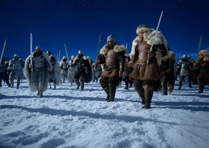 Warriors snow swords night