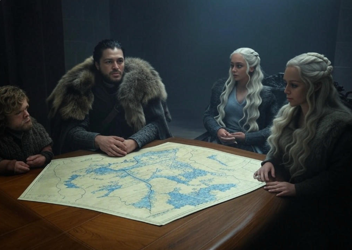 Medieval leaders strategizing map