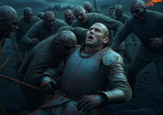 Armored man attacked zombies