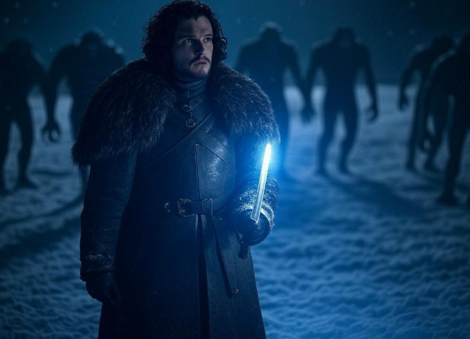 Warrior holding glowing sword