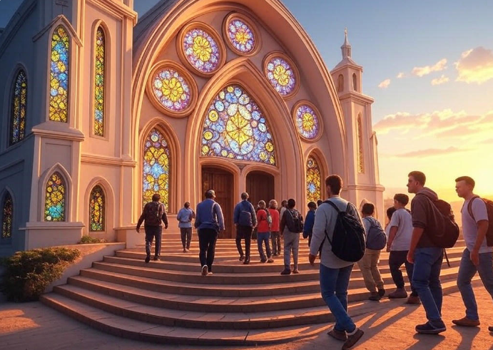 Cathedral steps sunset visitors