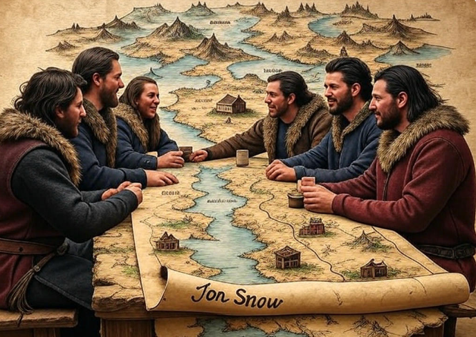 Warriors planning ancient map