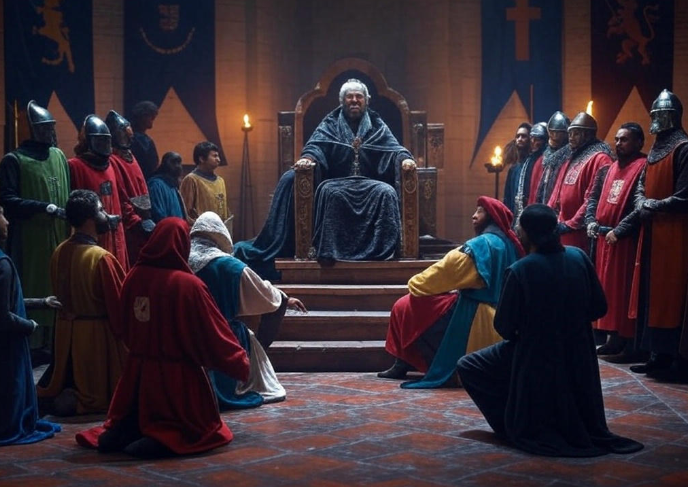 King on throne court