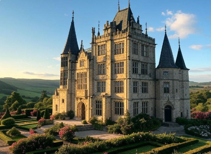 Majestic castle with gardens