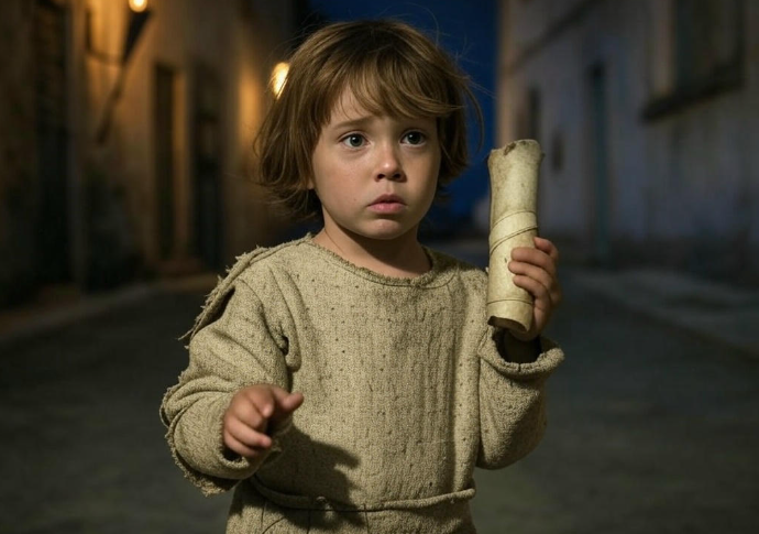 Child holding scroll alley