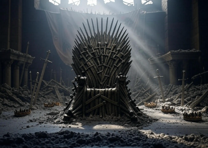 Ruined throne room scene