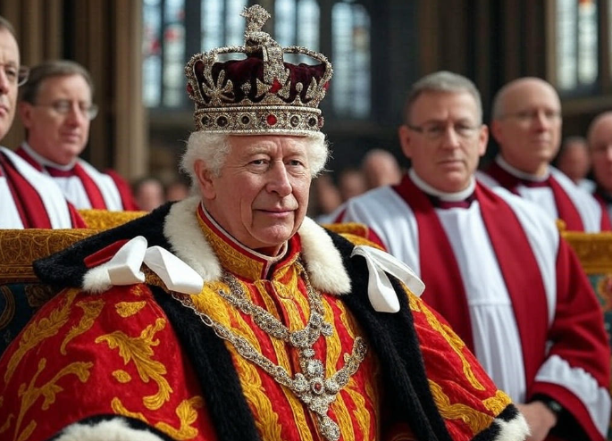 King wearing crown ceremony
