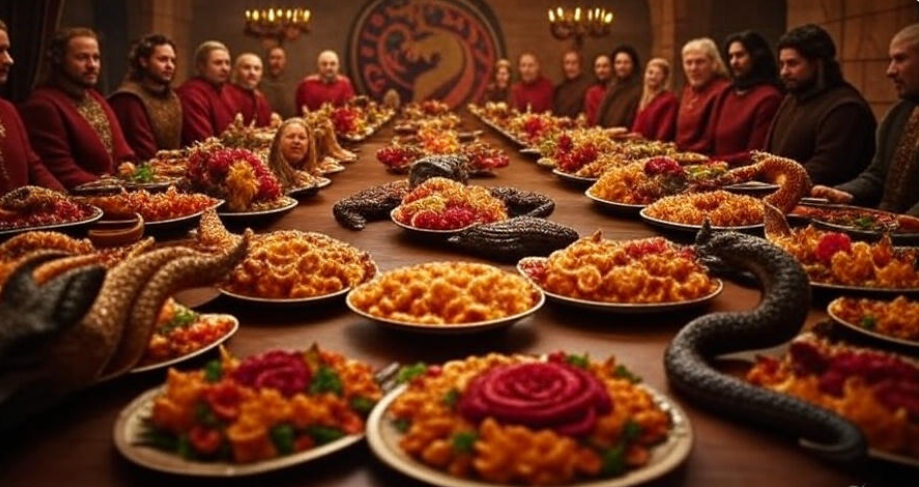 Regal feast with dragons