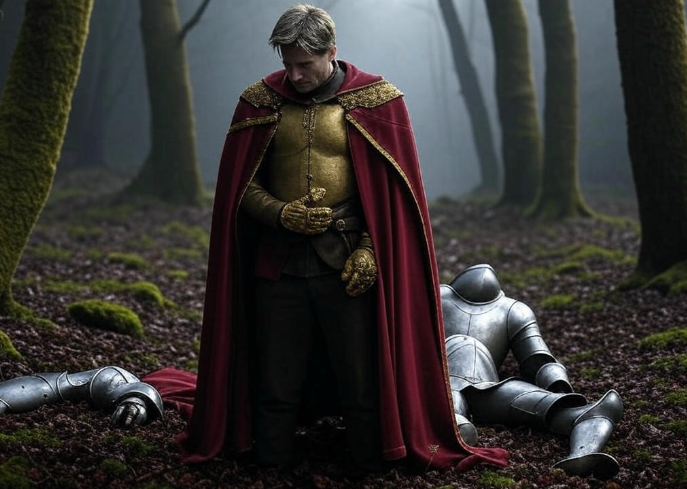Knight in forest with armor