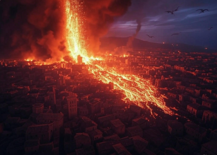 City engulfed in lava