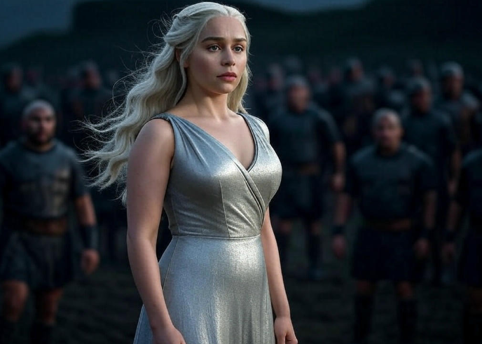 Woman in silver dress