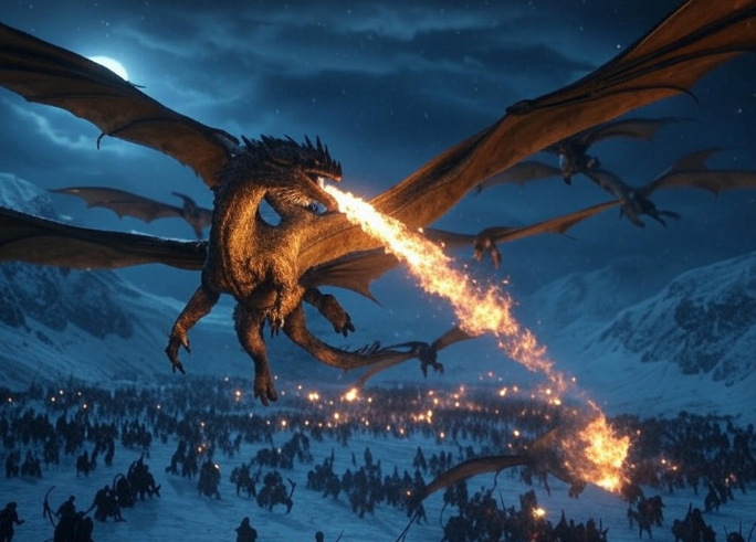 Dragons fire snowy battle