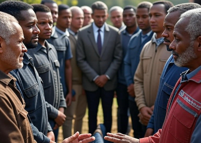 Men in discussion outdoors group