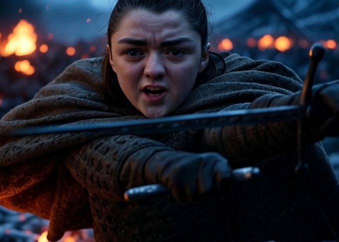 Warrior holding sword fiery