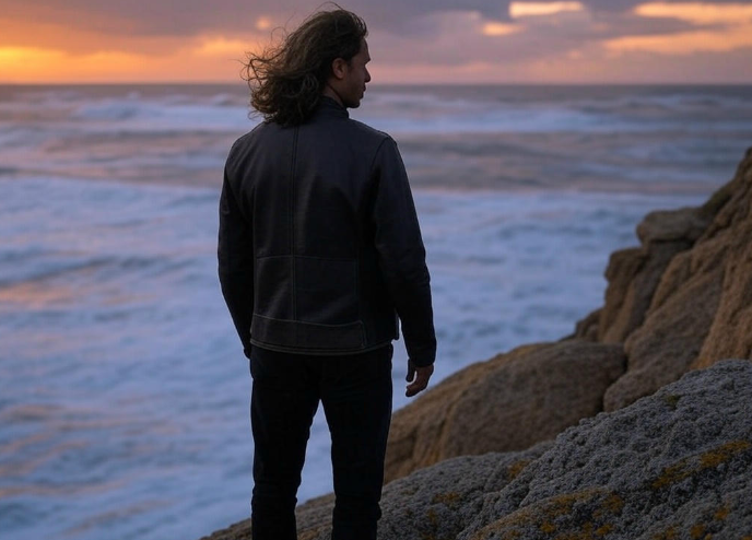 Man overlooking ocean sunset

