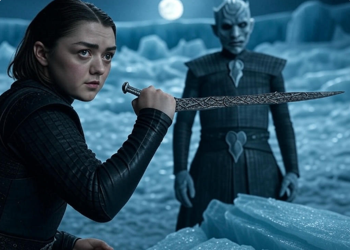 Warrior facing icy figure