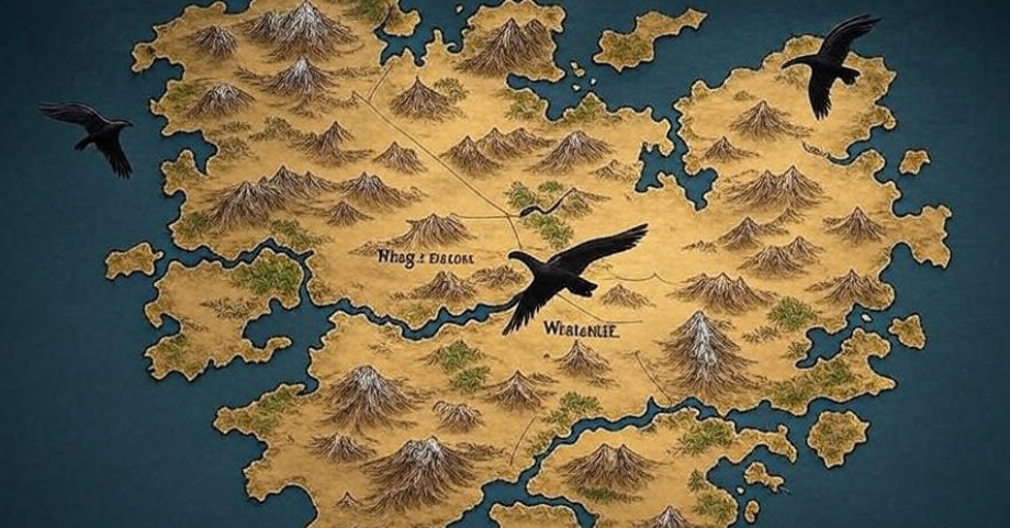 Fantasy map with ravens