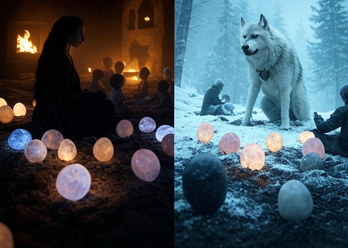 Woman wolf glowing eggs