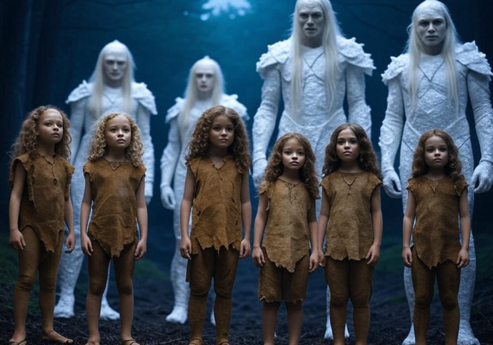 Children face ghostly figures