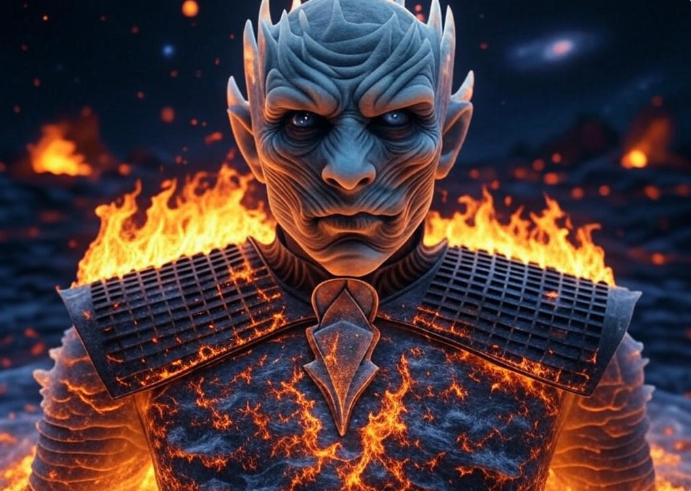 Fiery ice warrior portrait