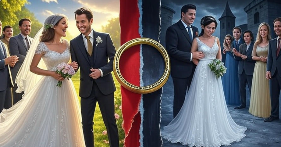 Modern wedding split scene
