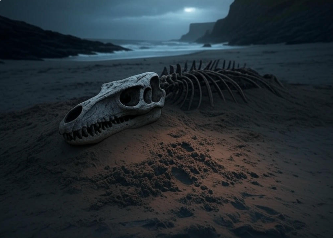 Dragon skeleton on beach