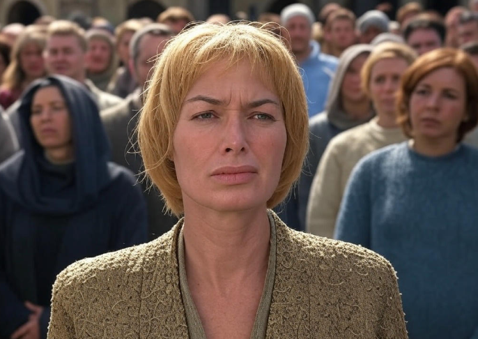 Woman in historical crowd