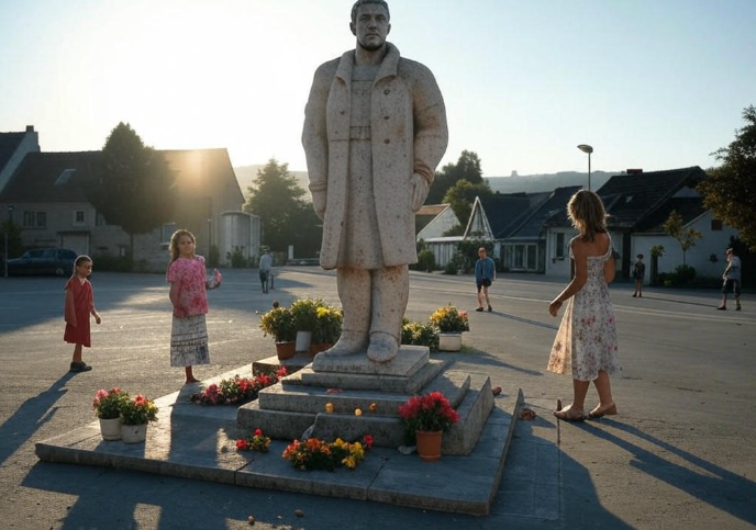 Statue surrounded by children
