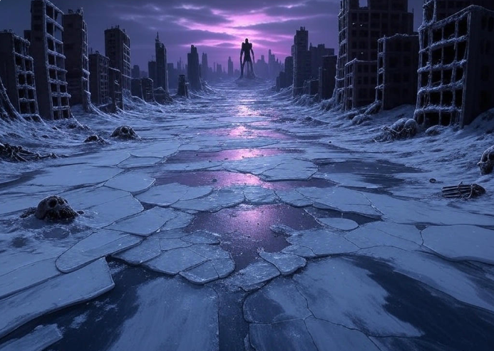 Giant robot icy ruins