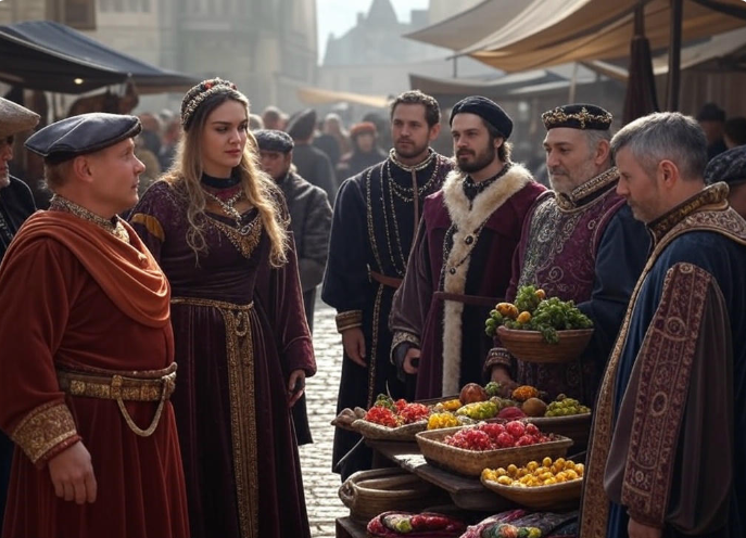 Royals at market stall