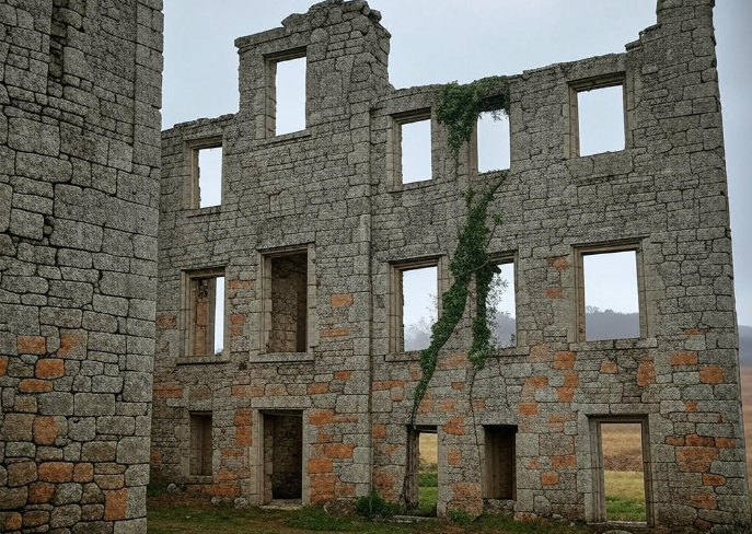 Ruined stone castle walls