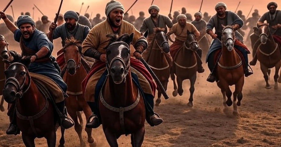 Warriors charge on horseback
