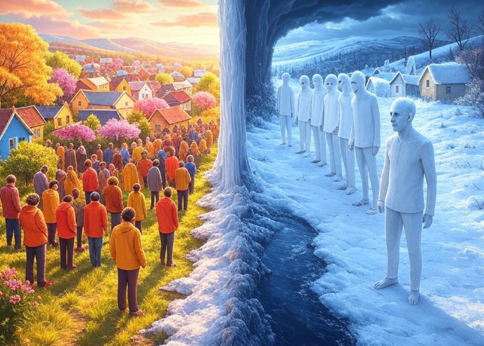 Village split by ice