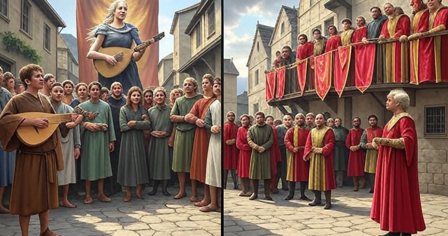 Medieval street music gathering