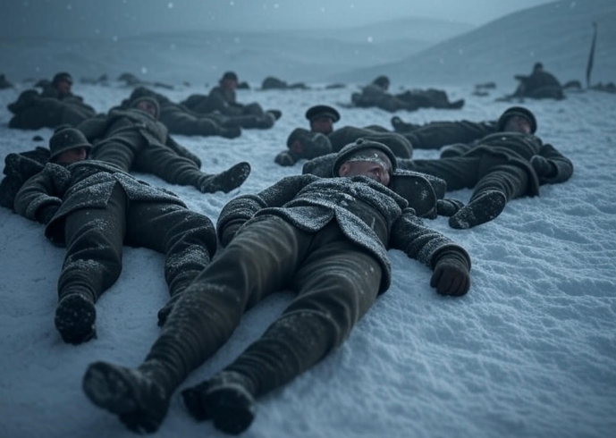 Soldiers resting in snow