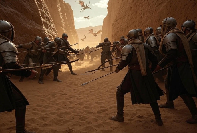 Desert battle dragons soldiers