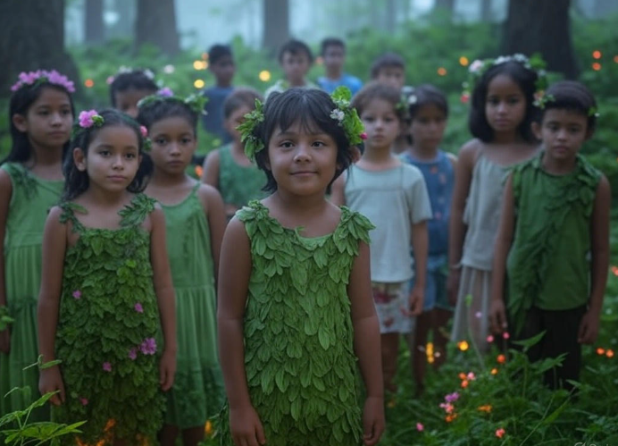 Children in leafy costumes