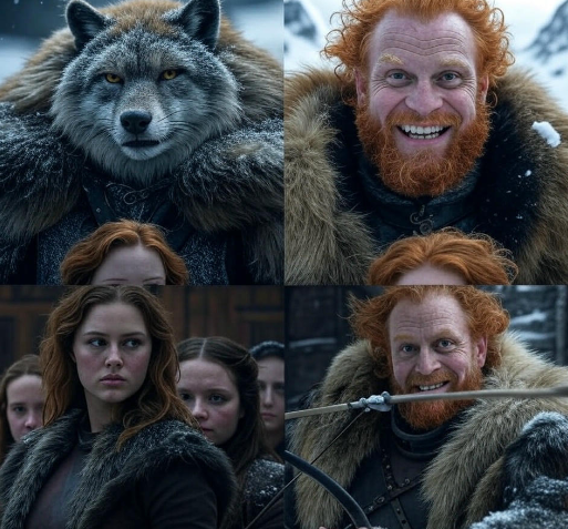 Wolf fur-clad people portrait