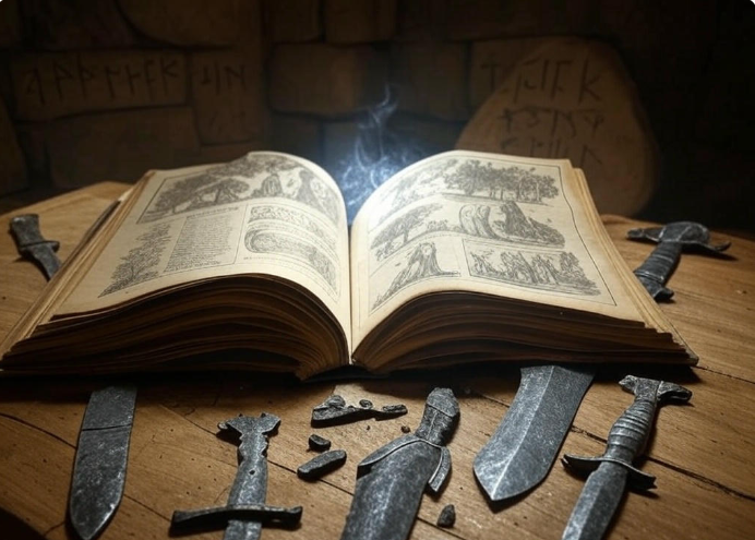 Ancient book swords runes
