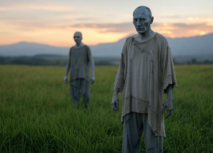 Eerie figures in field