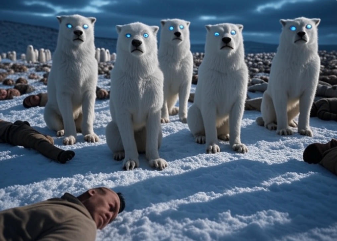 White wolves glowing eyes

