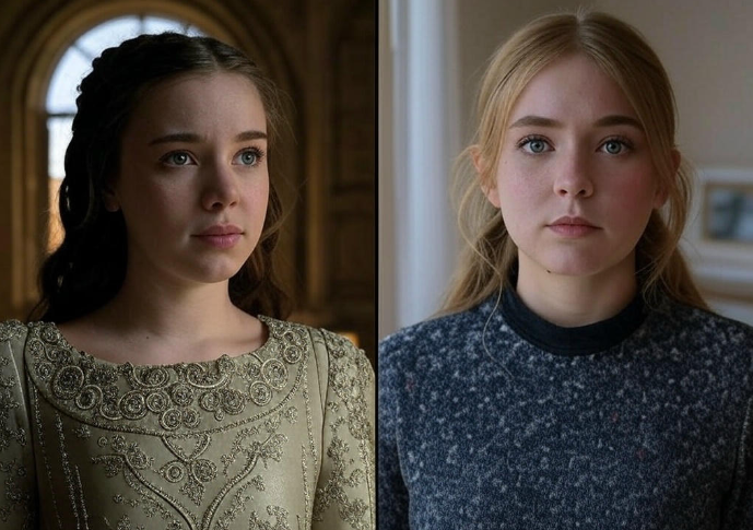 Two girls different outfits indoors