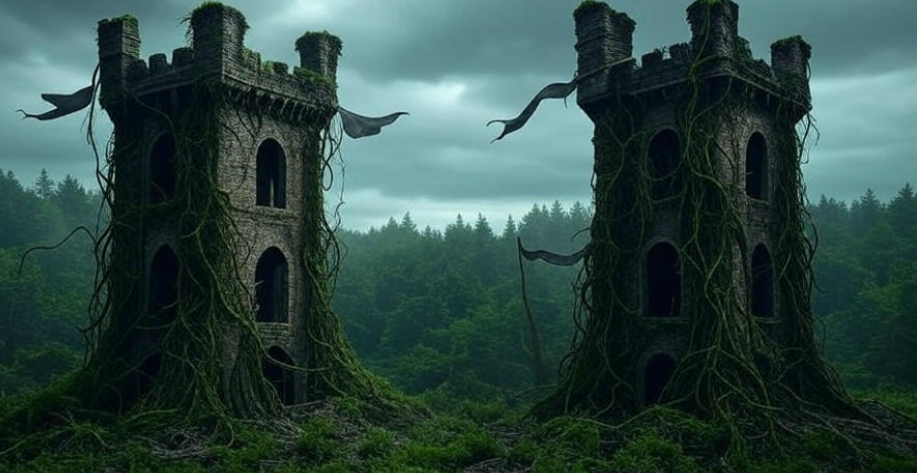 Ancient overgrown castle towers
